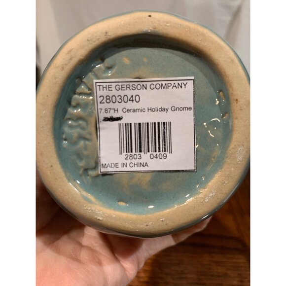 Ceramic Holiday Gnome Figurine With Pinecone Hat 7.87" Tall By The Gerson Compan - Picture 5 of 5